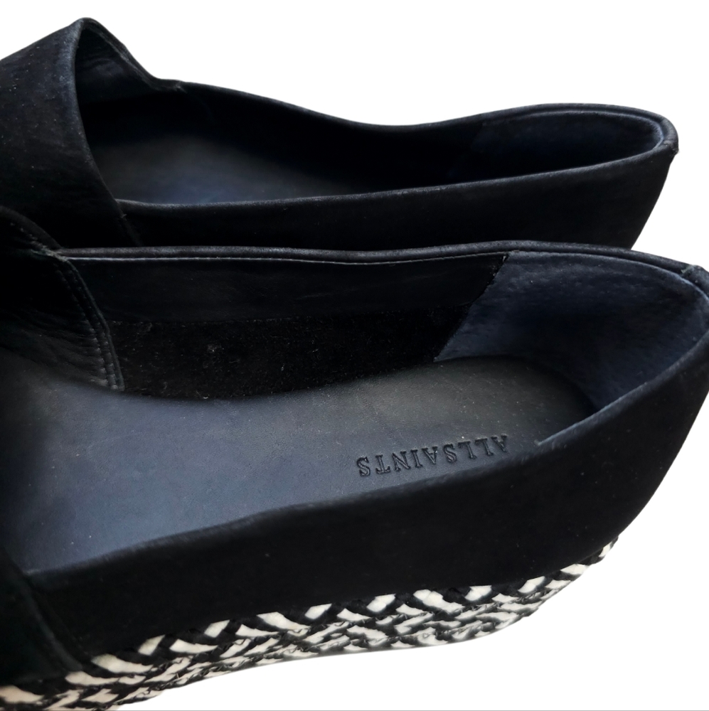 All Saints Bora Braided Platform Emo Goth Black Suede Almond Toe Loafers 6.5 - Picture 8 of 12